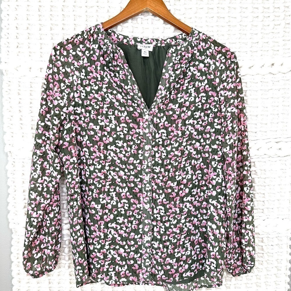 J Crew Floral V Neck Button Down Blouse